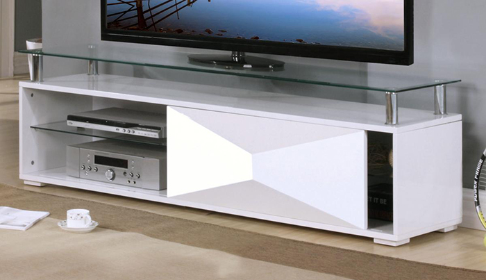 Rowley White High Gloss Glass Top Tv Stand - Click Image to Close